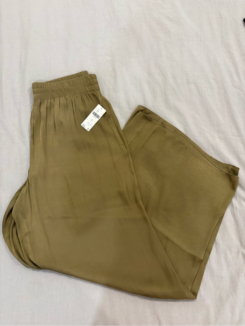 NWT Maeve Wide-Leg Satin Pants in Olive - Picture 5 of 7